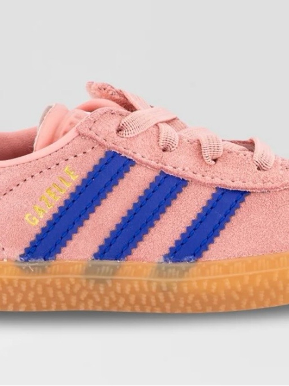 adidas Gazelle Kids Suede Sneaker in Pink with Blue Stripes